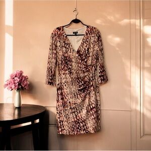 Alexa B Rose/Pink/Tan/Brown/Peach/Blush Abstract Cobblestone-like Print Dress